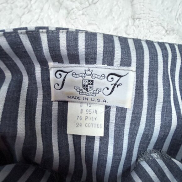 Women's Vintage Midi A-Line Dress Puff Sleeve Elastic Waist Striped Gray Size 12 - Picture 4 of 10